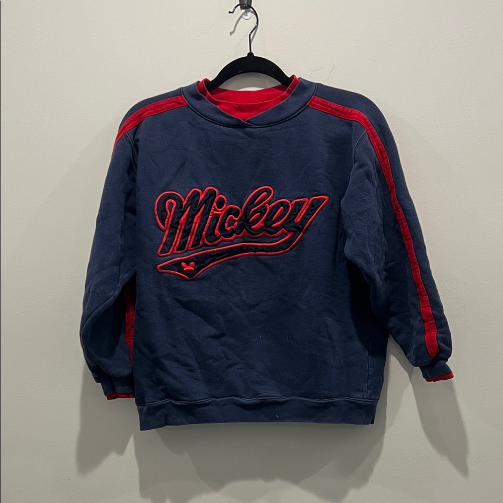 Disney Men's Navy and Red Crewneck Sweater